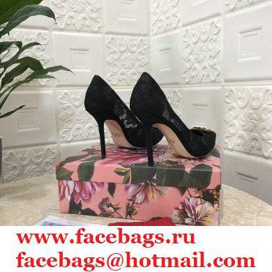 Dolce  &  Gabbana Heel 10.5cm Taormina Lace Pumps Black with Devotion Heart 2021